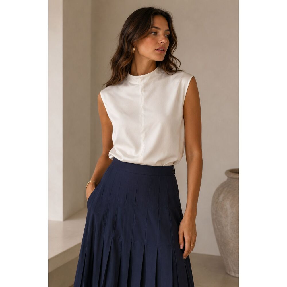 SAINT ART High Neck Relaxed‎ Blouse White Small NEW NWT